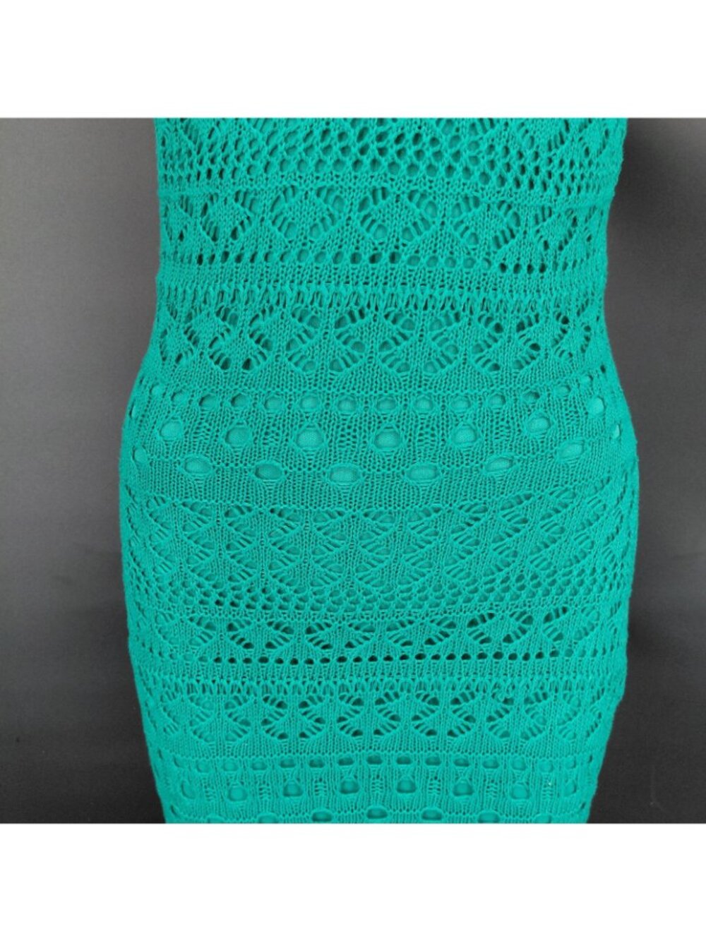 Crochet Knit Bodycon Dress Women Small Green Midi Lined Party Summer Lucky Irish - Picture 4 of 15